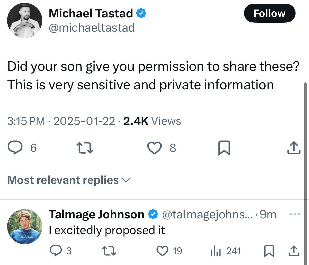 @michaeltastad is asking BJ if Talmage gave him permission to share this data, and Talmage replies "I excitedly proposed it"