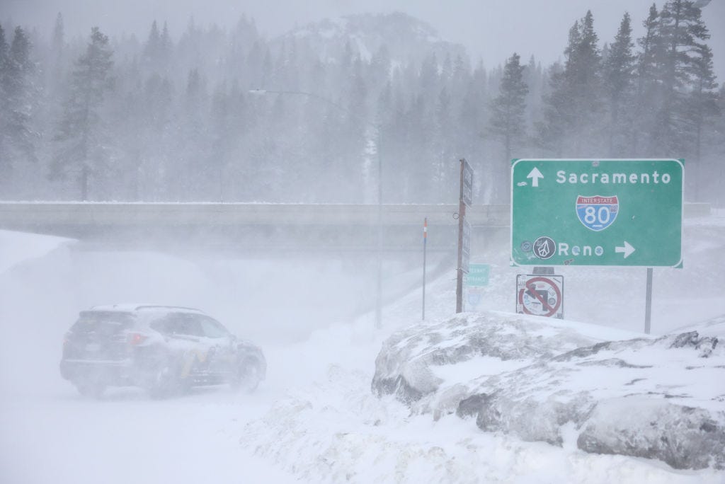 Powerful storm in California and Nevada shuts interstate and dumps snow on  mountains