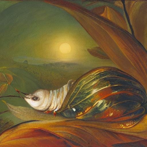 AI generated painterly image after Rousseau of a garden in moonlight