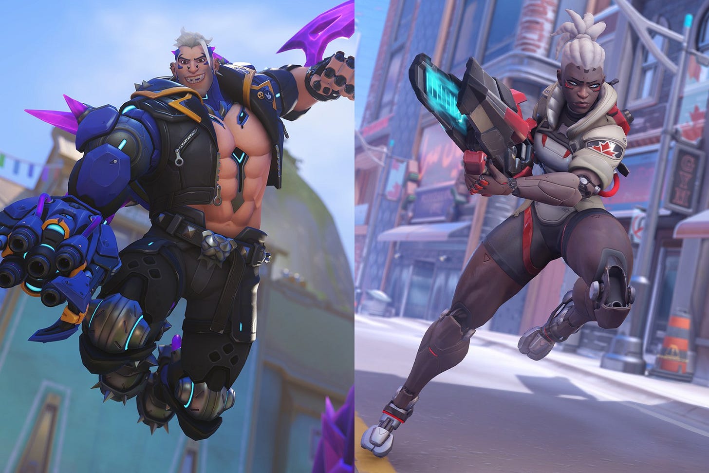 Two video game characters with prosthetic limbs.