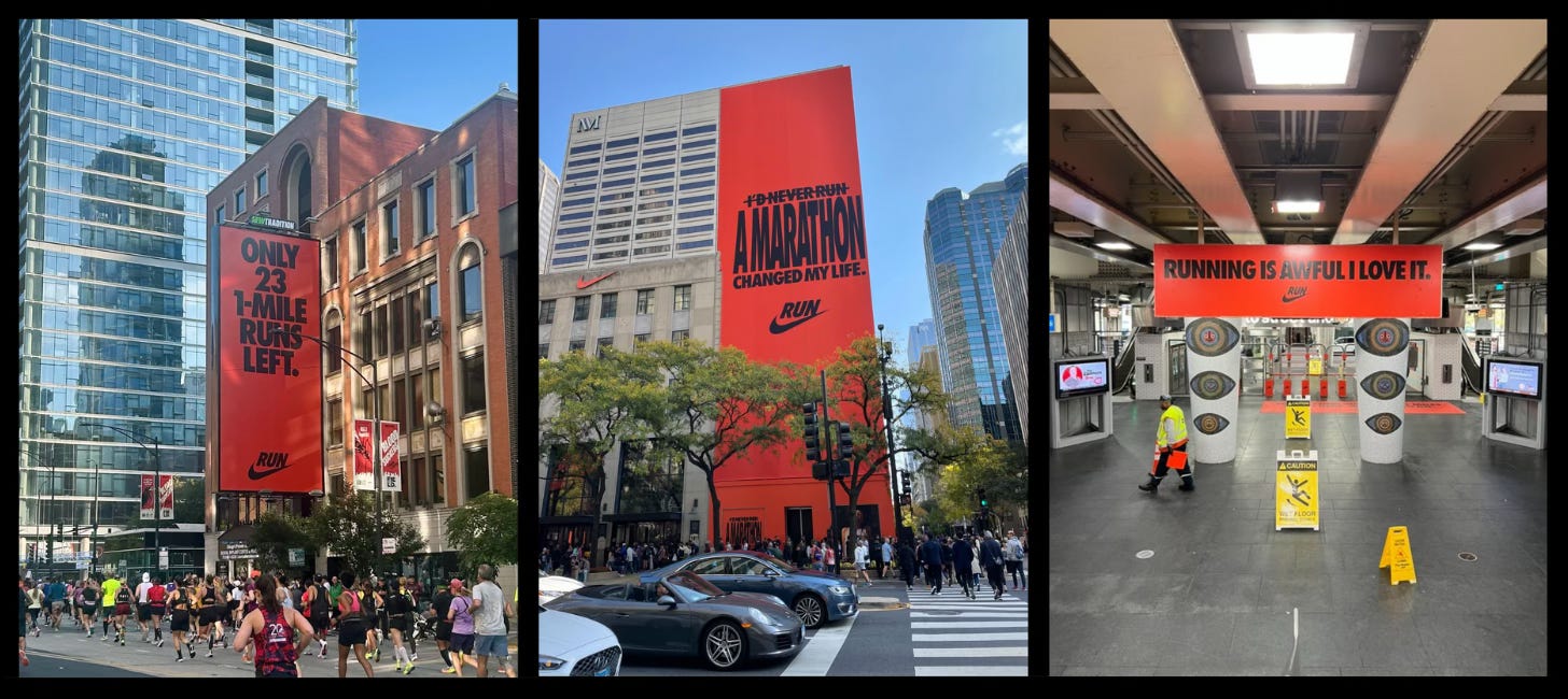 Images of Nike out-of-home campaign during 2024 Chicago Marathon. Images of Nike out-of-home campaign during 2024 Chicago Marathon.