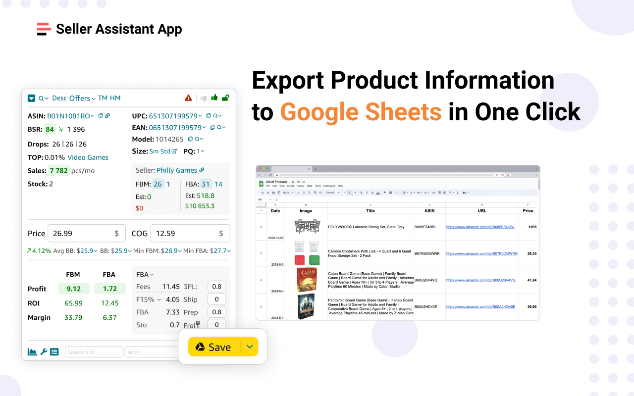 Exporting product data to Google Sheets with Seller Assistant App