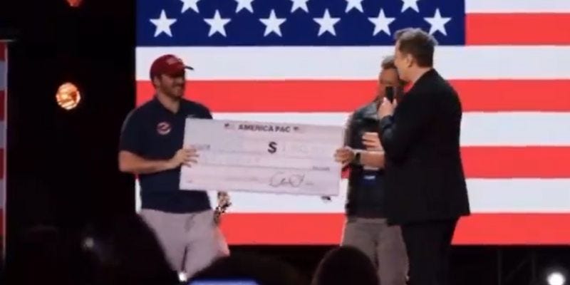 BREAKING: Elon Musk gives away $1 MILLION to man who signed 'free speech and right to bear arms' petition—promises to do so every day to Election Day