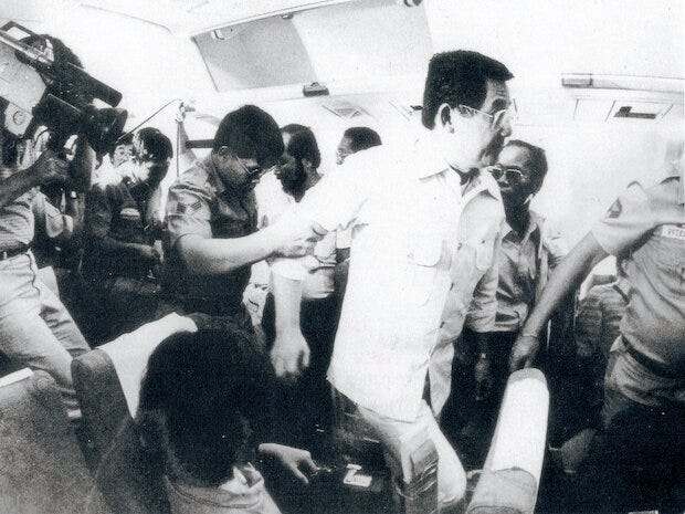 Photo of Aquino right before he exited the plane on August 21, 1983