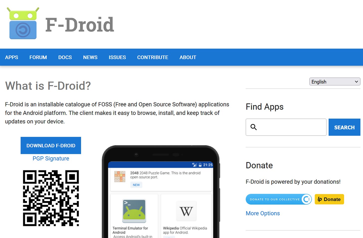 F-droid website showing FOSS apps