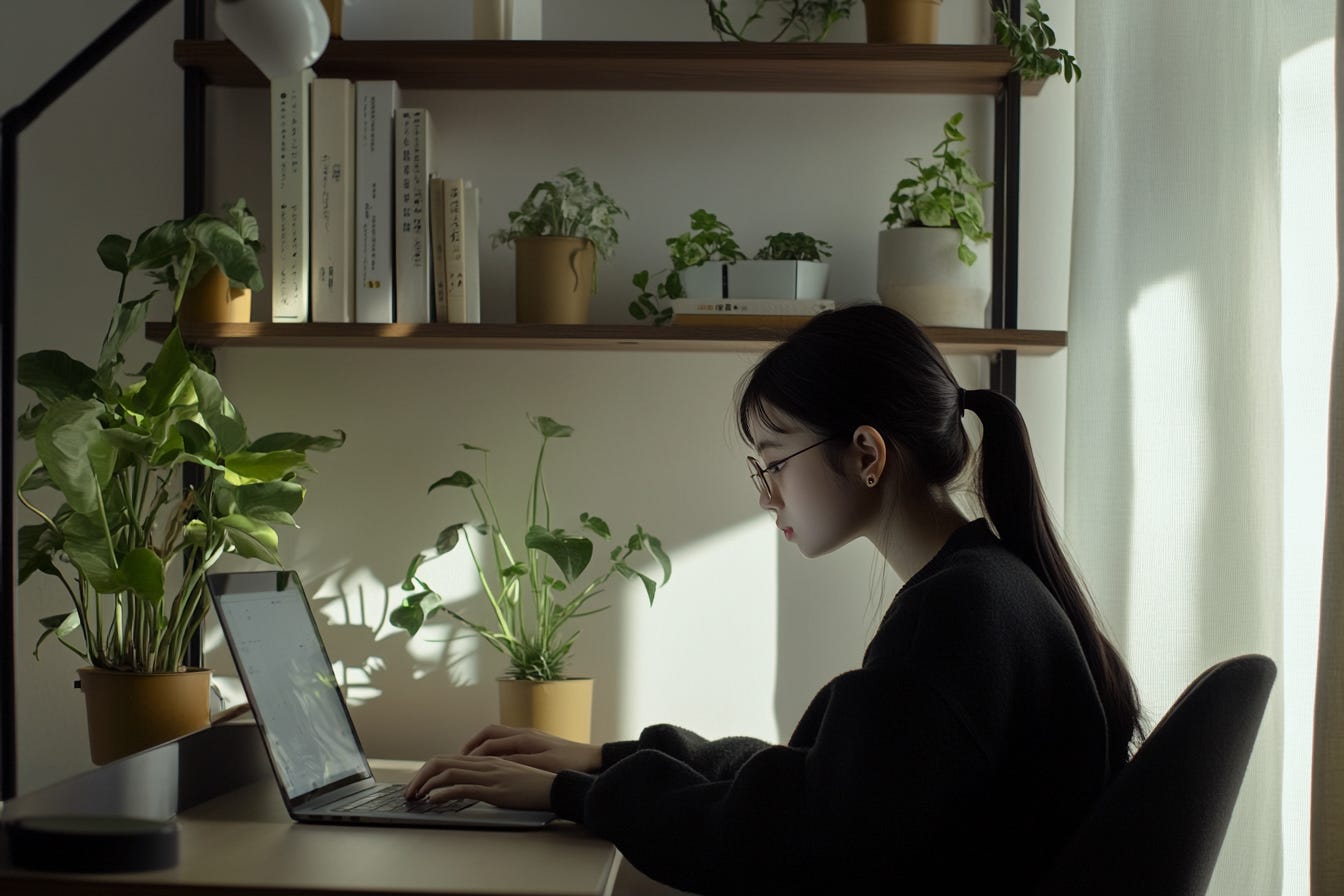 Young woman working on a laptop.