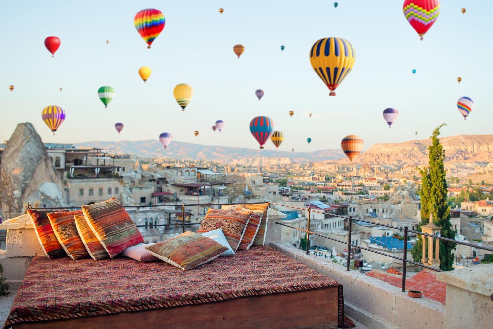 Hot air balloons over Cappadocia, Turkey.