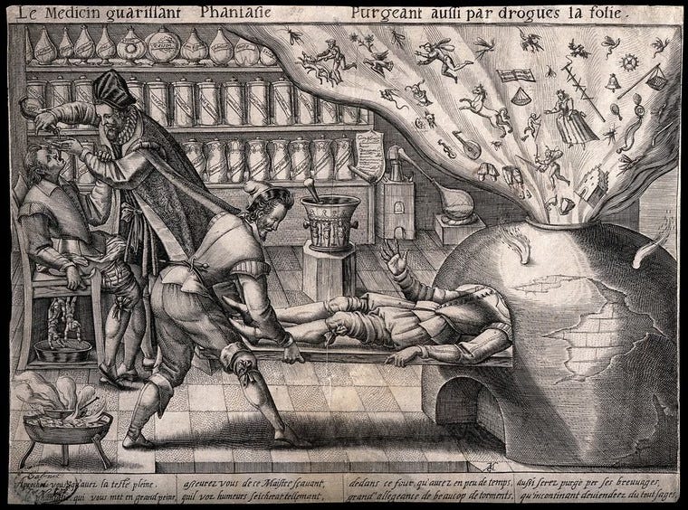 A surgery where all fantasy and follies are purged and good qualities are prescribed. Line engraving by M. Greuter, c. 1600. Wellcome Collection. Source: Wellcome Collection. For the editorial "Kennedy to NIH Staff: Don’t Publish. The Rest of Us Can Perish" by Medical News Insider A surgery where all fantasy and follies are purged and good qualities are prescribed. Line engraving by M. Greuter, c. 1600. Wellcome Collection. Source: Wellcome Collection. For the editorial "Kennedy to NIH Staff: Don’t Publish. The Rest of Us Can Perish" by Medical News Insider