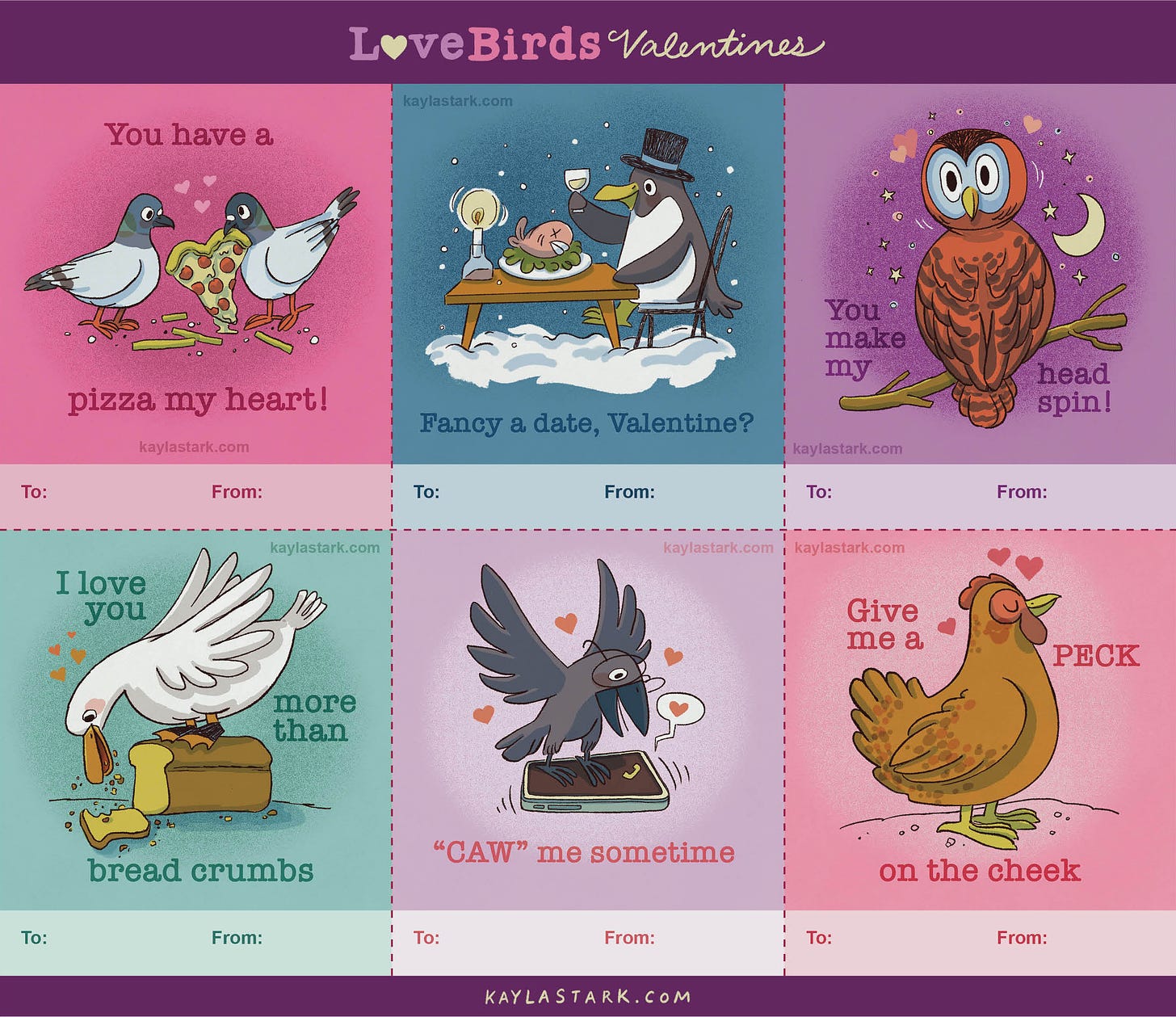 illustrated bird valentines in final layout by kayla stark