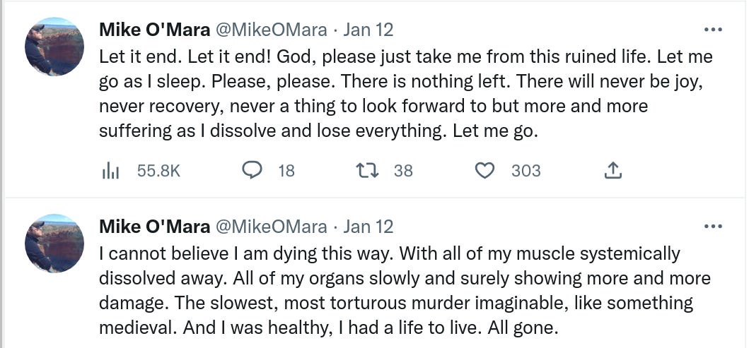 Mike O’Mara: “I Am Dying. Murdered by Moderna.” Https%3A%2F%2Fsubstack-post-media.s3.amazonaws.com%2Fpublic%2Fimages%2F6803f5b5-b7d6-4d33-80f1-fc5235f25b66_1059x493