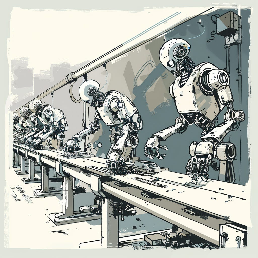 Humanoid robots working on a assembly line
