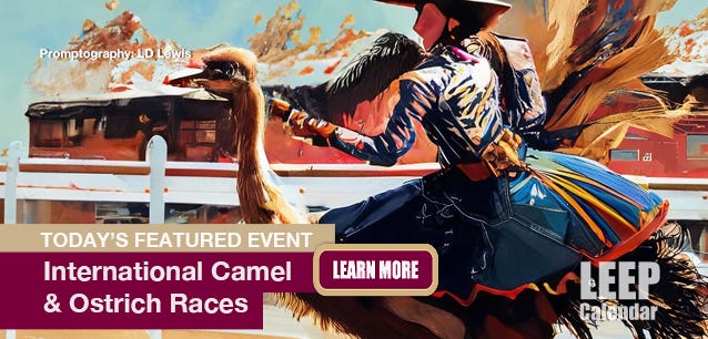 Camels, zebra, ostriches, and more race and compete in Virginia City, Nevada. 