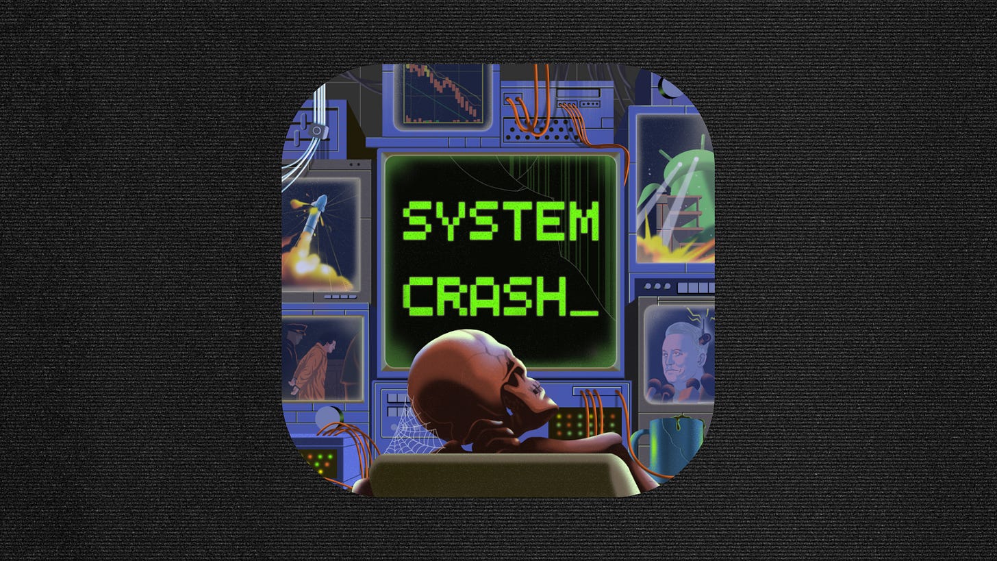 System Crash logo on a static background