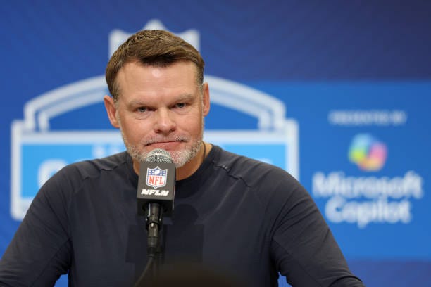 General manager Chris Ballard of the Indianapolis Colts speaks to the media during the NFL Scouting Combine at the Indiana Convention Center on...