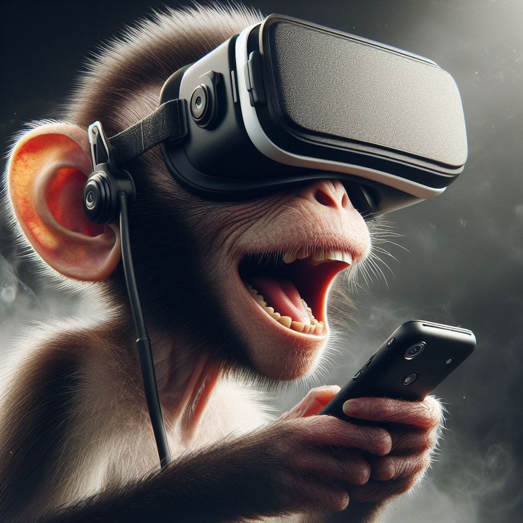 A realistic Monkey wearing a vr set