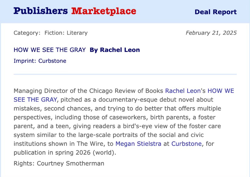 Publishers Marketplace announcement for HOW WE SEE THE GRAY