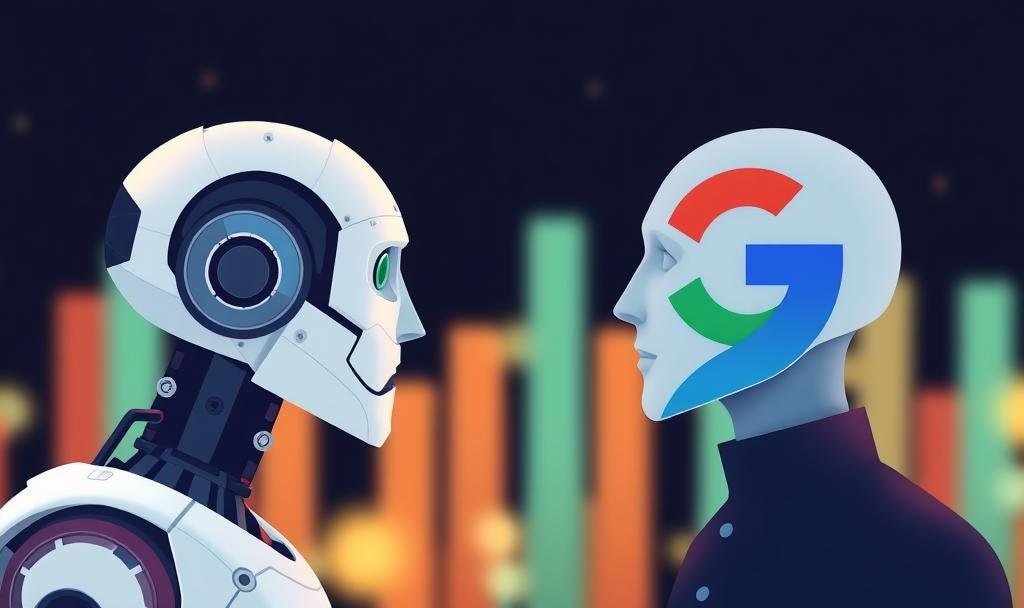 Illustration of AI and Google facing each other
