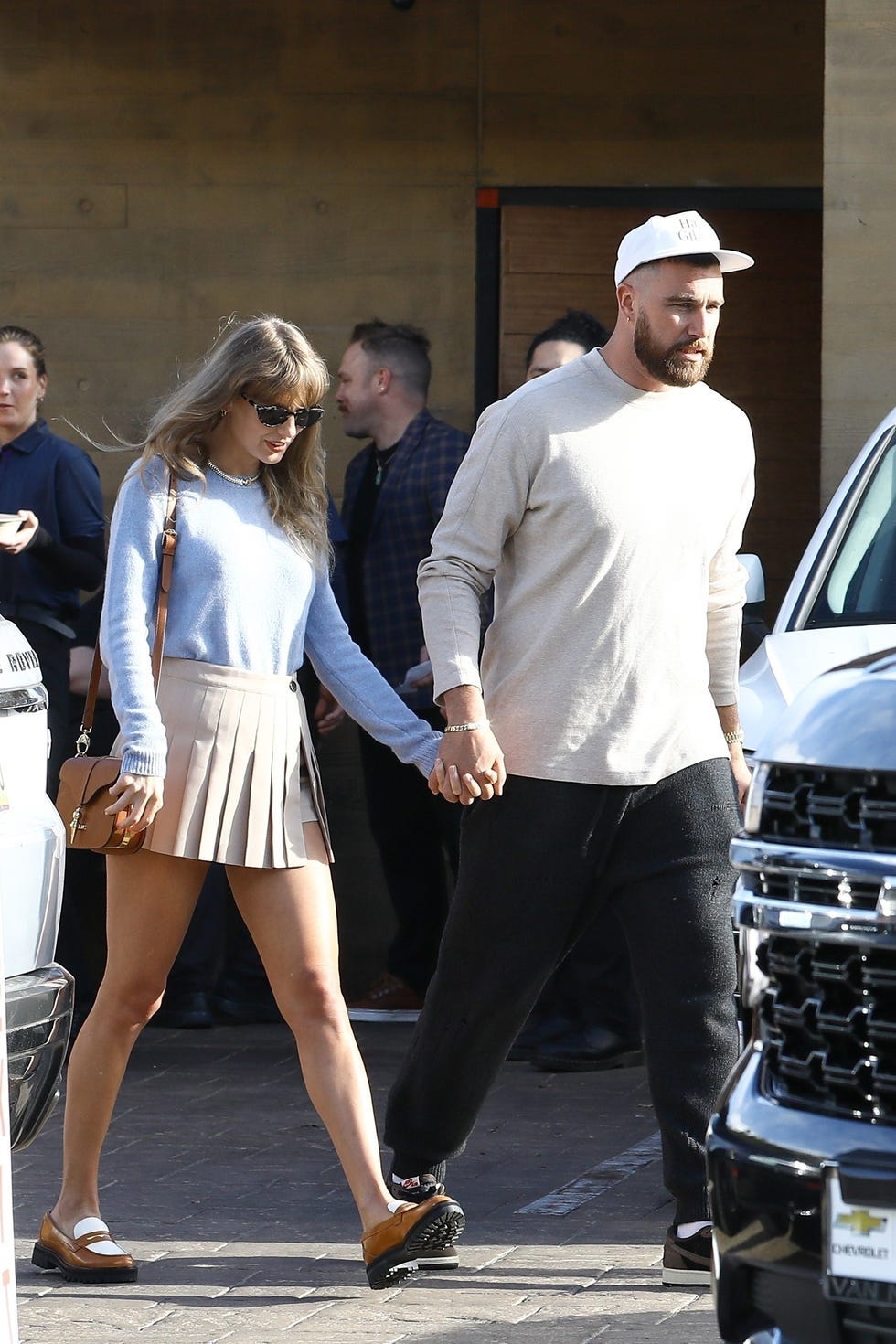 a man and woman walking