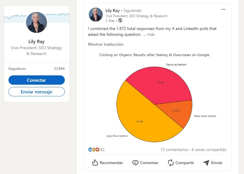 Pantallazo del perfil de Lily Ray en LinkedIn.