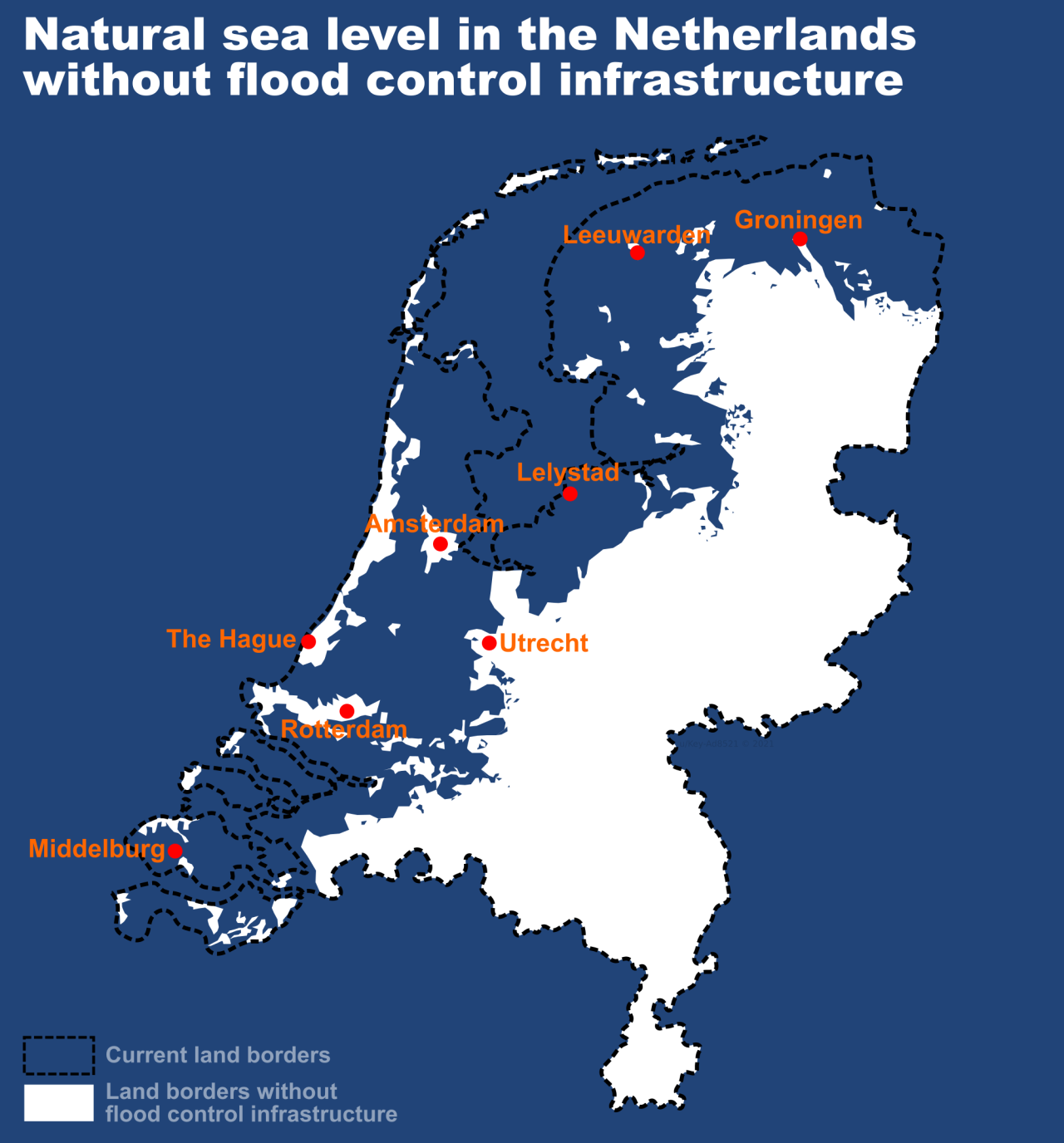 Natural sea level in the Netherlands without flood... - Maps on the Web