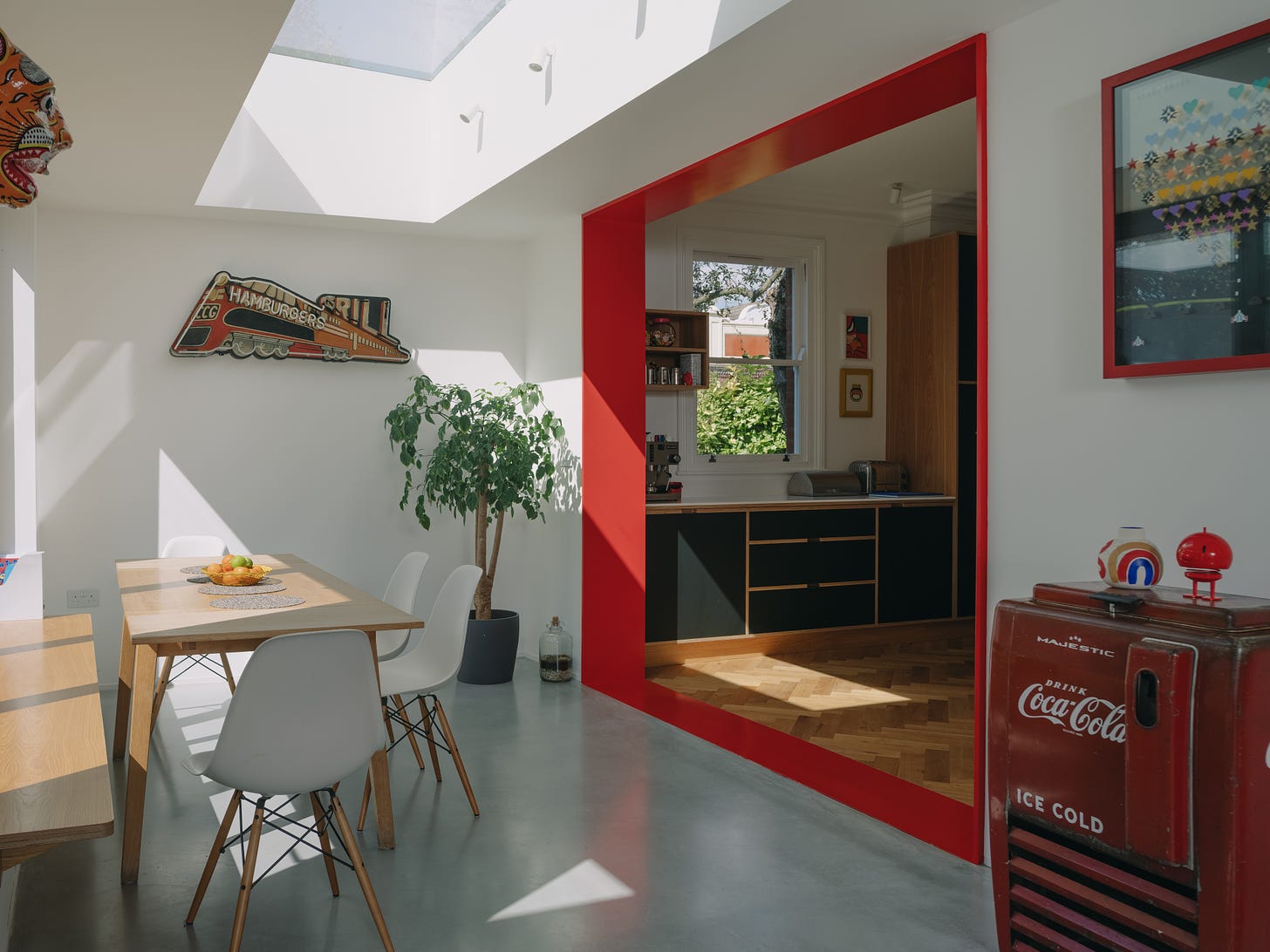 kitchen, dining room, skylight, roof light, herringbone flooring, underfloor heating