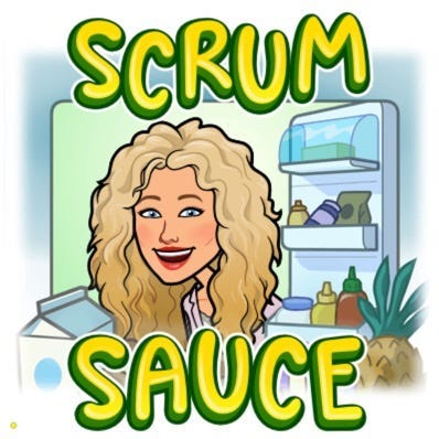 Bitmoji image with the words “scrum sauce”