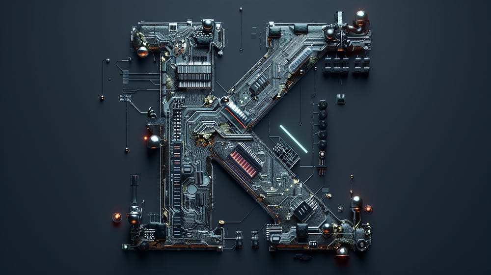 Letra “K” hecha de circuitos metálicos