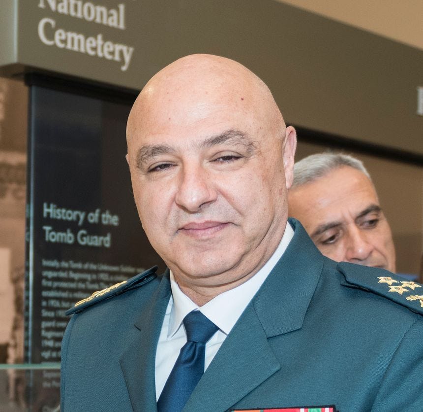 commander of the lebanese armed forces gen joseph k aoun participates in an armed forces full honors wreath laying at the tomb of the unknown soldier cropped