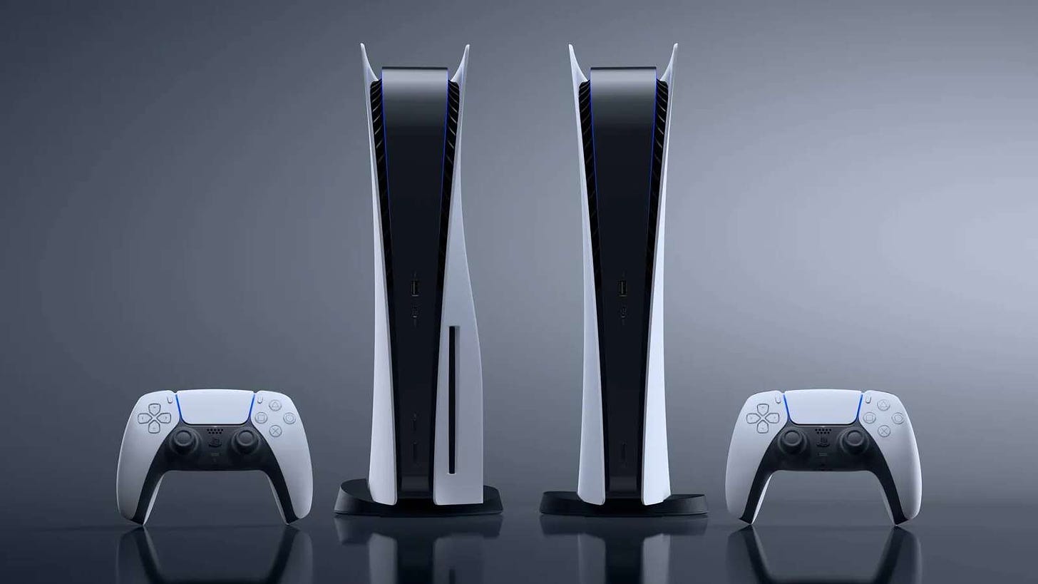 PS5 disc and Digital standing vertically