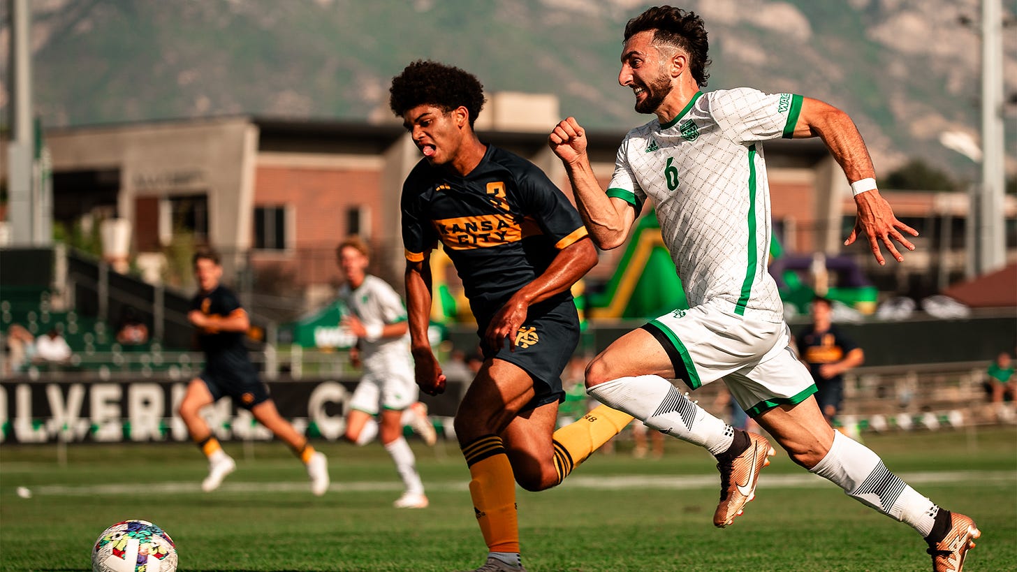 Omar Yehya breaks past his defender before scoring the opening goal vs Kansas City