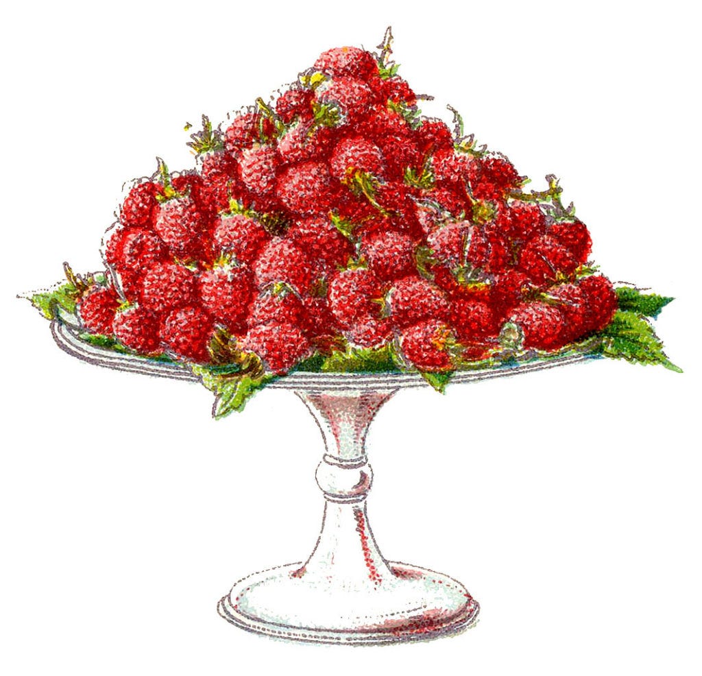 red raspberries cake stand vintage image