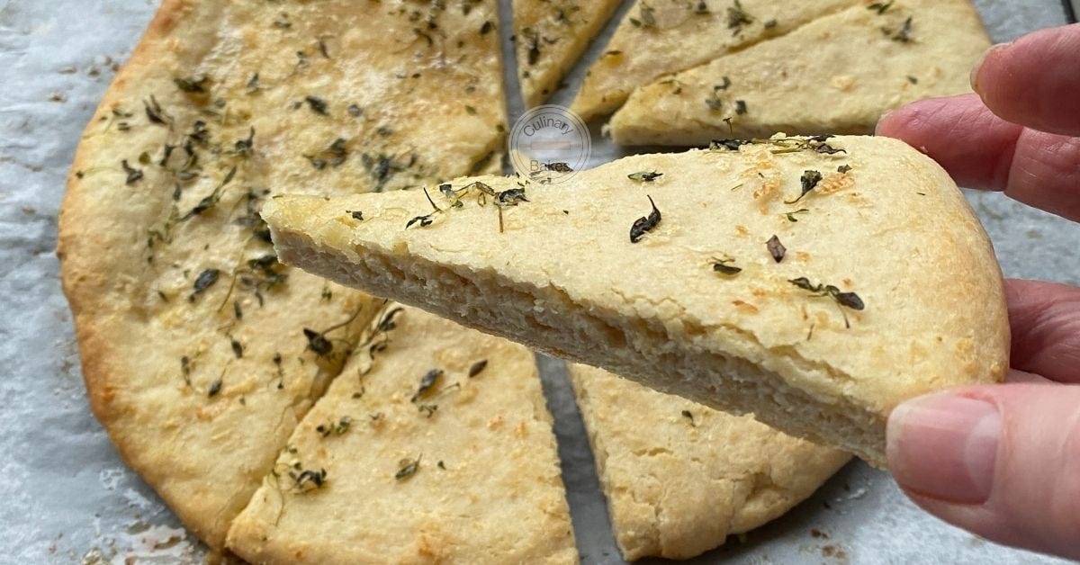 Flatbread with a slice cut out.