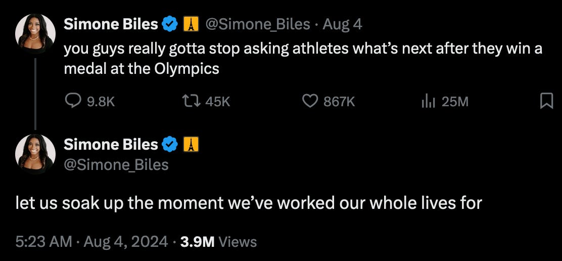 screenshot of Biles' two twitter posts