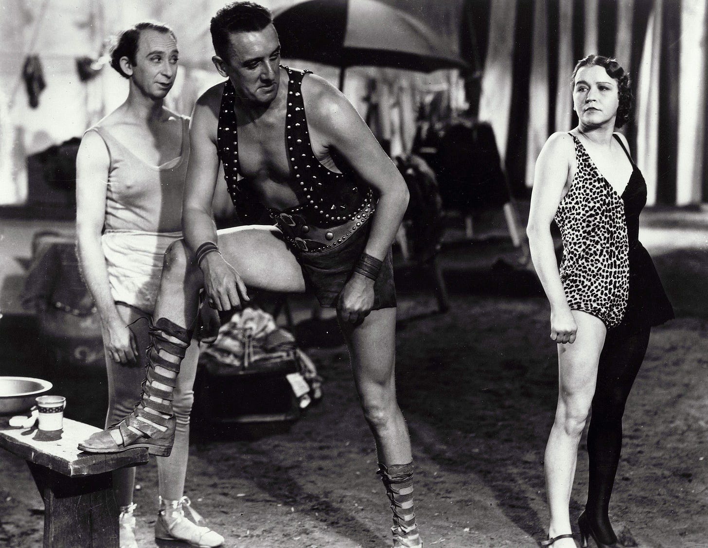  A giant strong man warms up in a still from 1932 film Freaks
