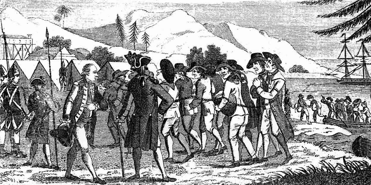 Convicts arriving at Australian penal colony