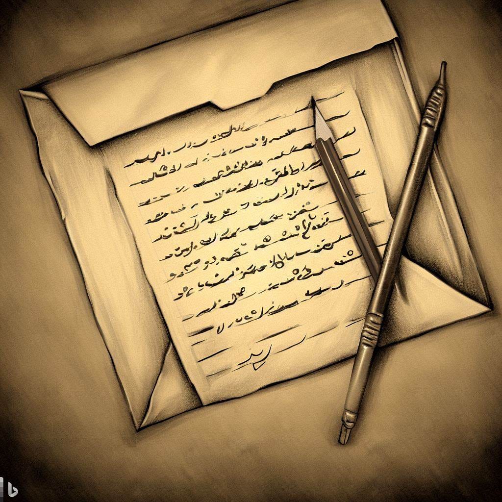 Letter from prison written in urdu drawing