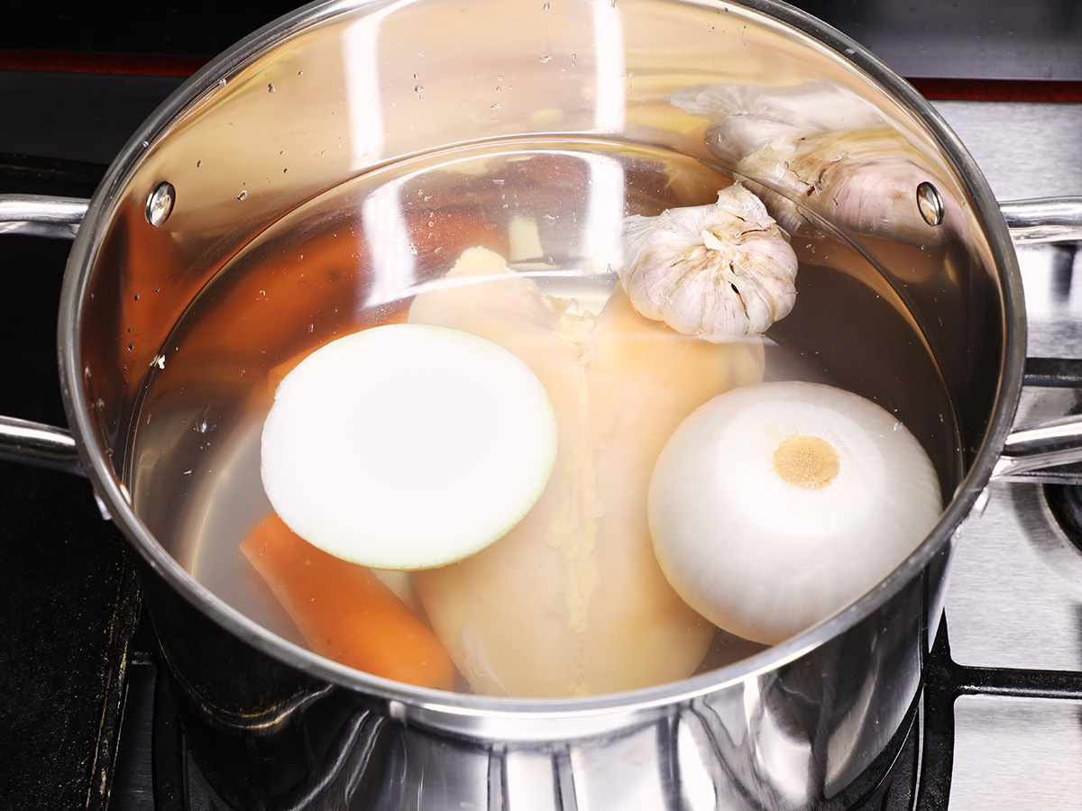 Mexican Chicken Soup Ingredients on Stovetop