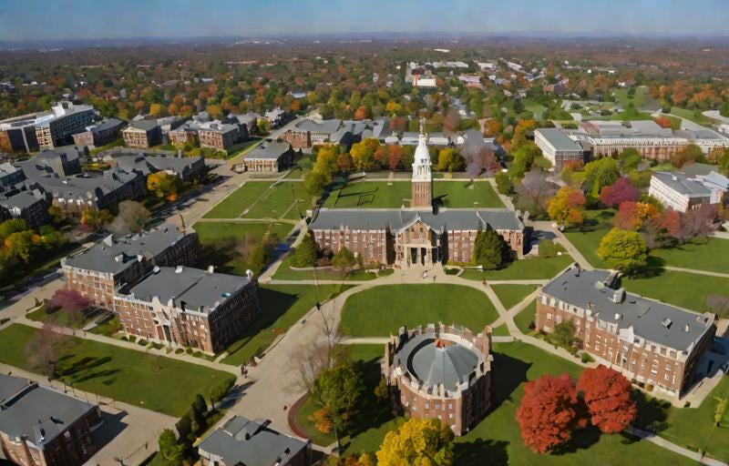 AI prompt "aerial view of college campus"