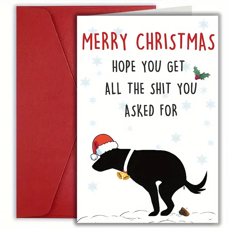 funny cartoon dog christmas card with envelope 4 7x6 3 inches festive holiday greeting for men       friends paper fantasy theme no power required red 0