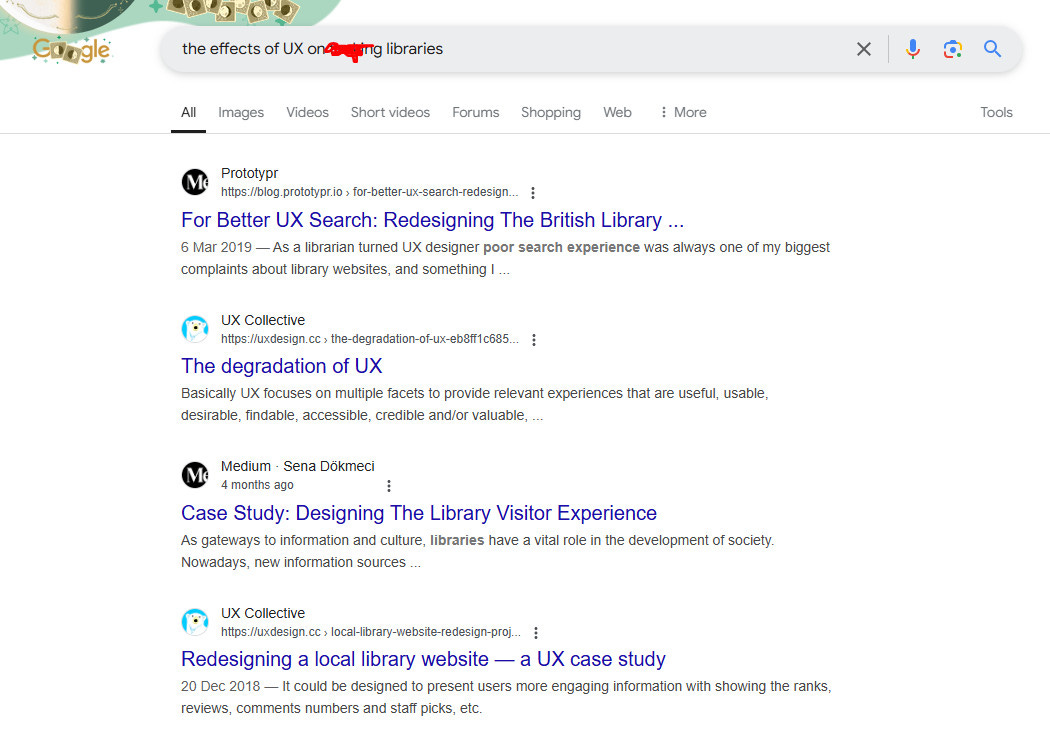 Search results page without AI summary showing