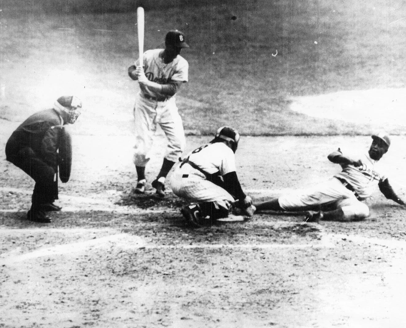 Jackie Robinson Stealing Home 1955 World Series