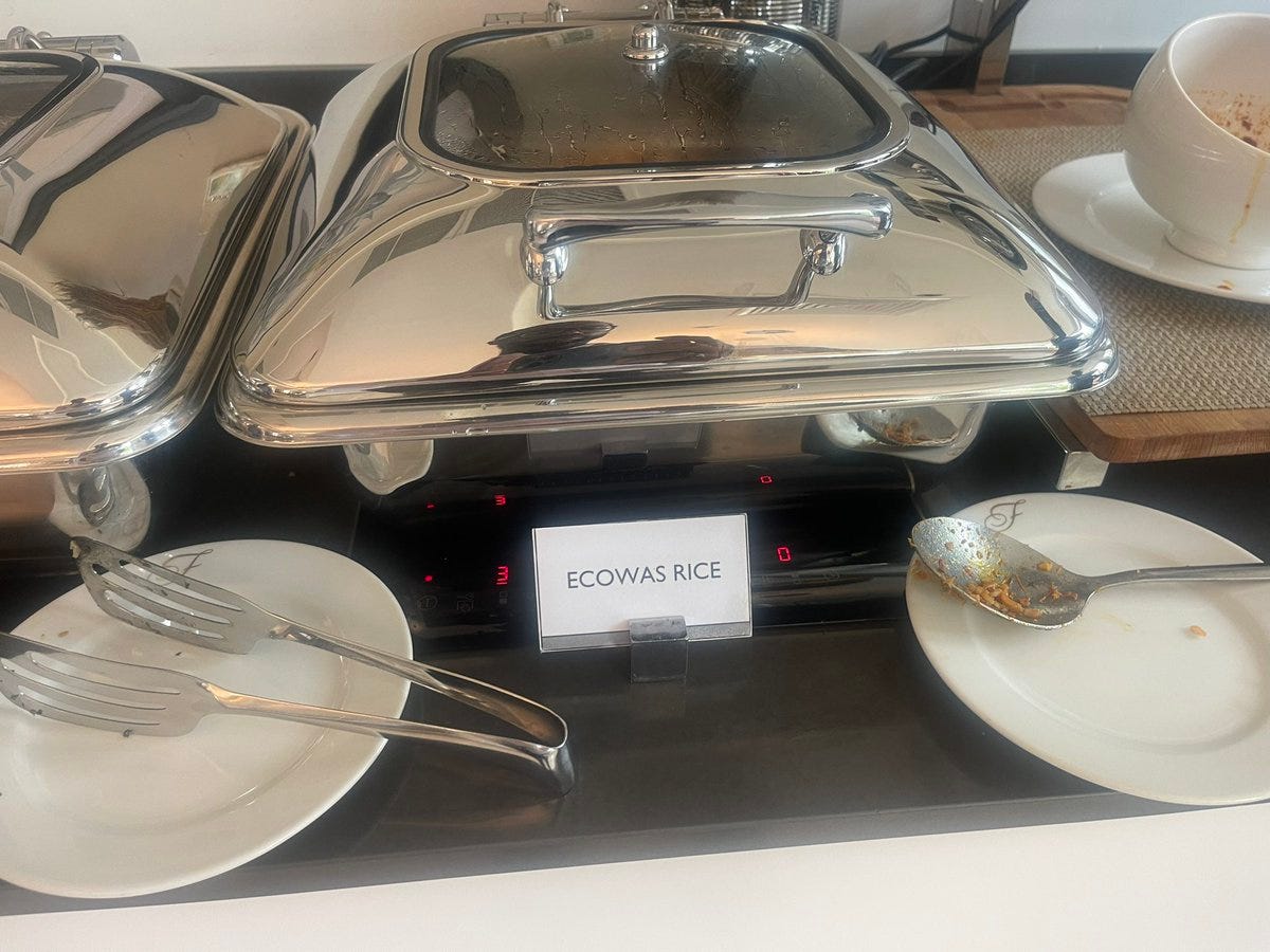 A plate of rice labeled "ECOWAS rice"