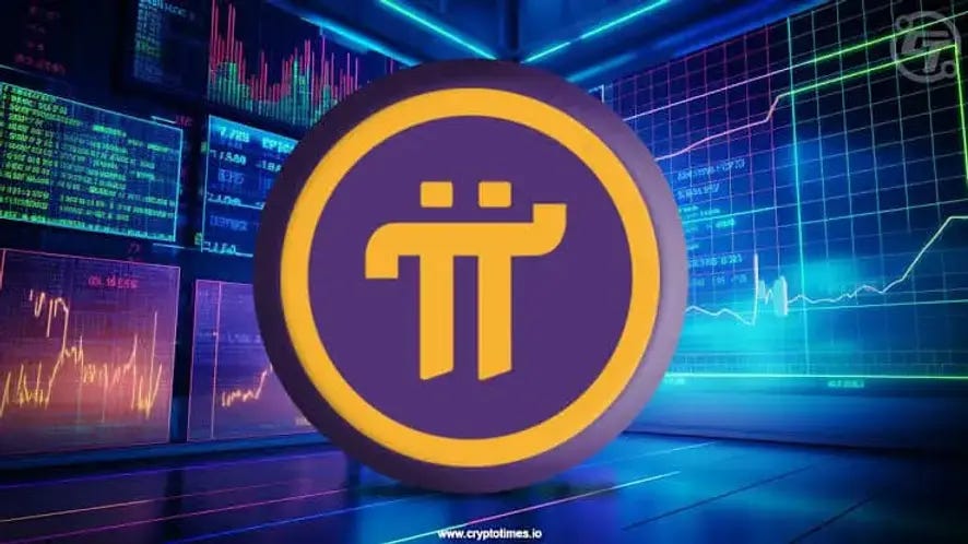 A big Pi Coin is in the picture with lots of crypto charts in the background