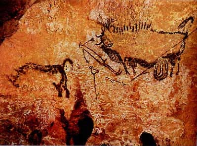 cave painting-- bison, figures?