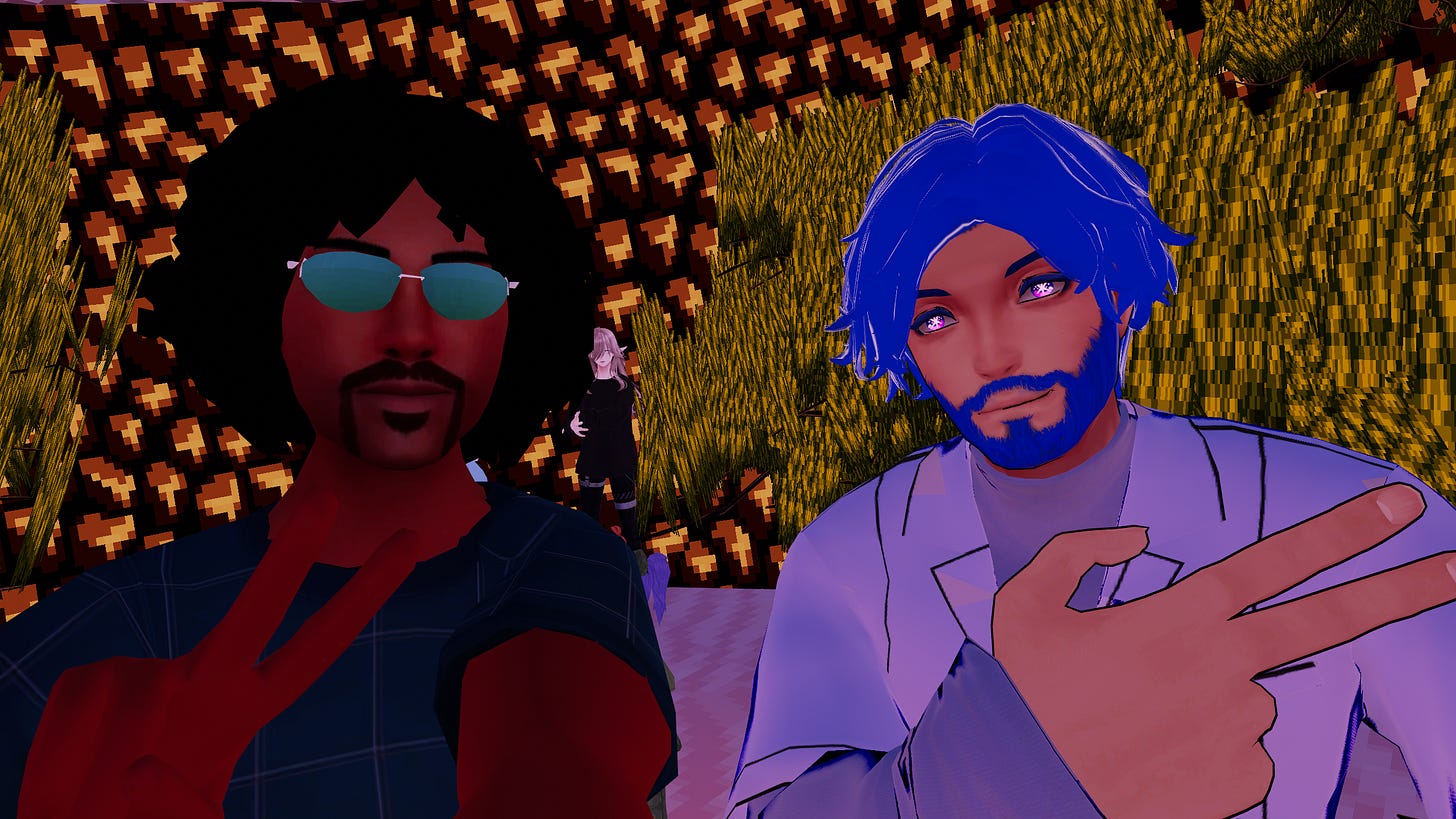 This is a selfie of ArmaniXR and Peter Pipetter in Sensory Rooms by kewlbunny