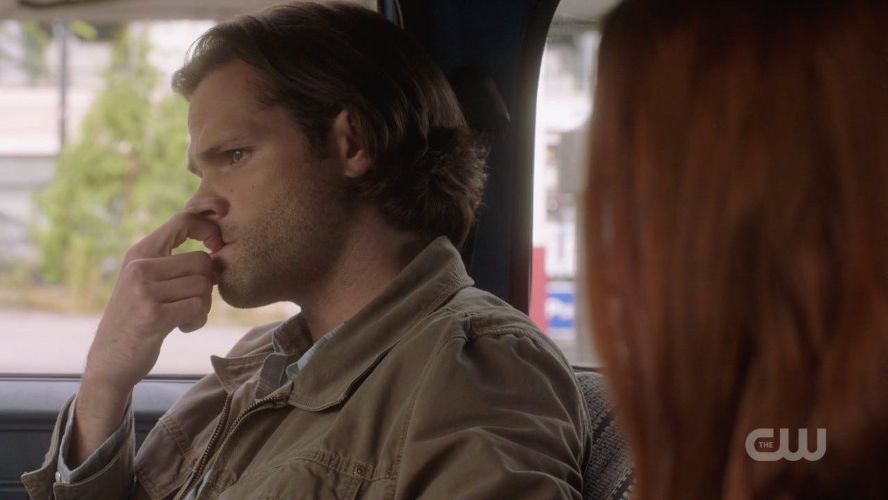 sam winchester nervously biting nails with charlie spn 1406