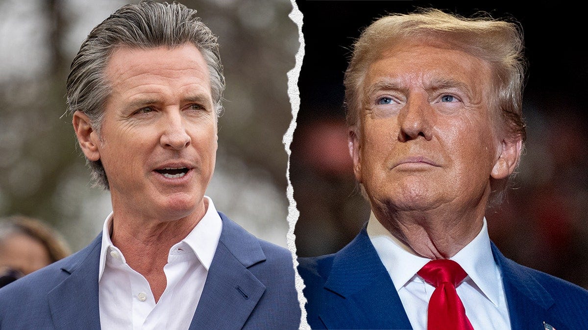 left: Gov. Newsom, D-Calif.; right: President-elect Trump