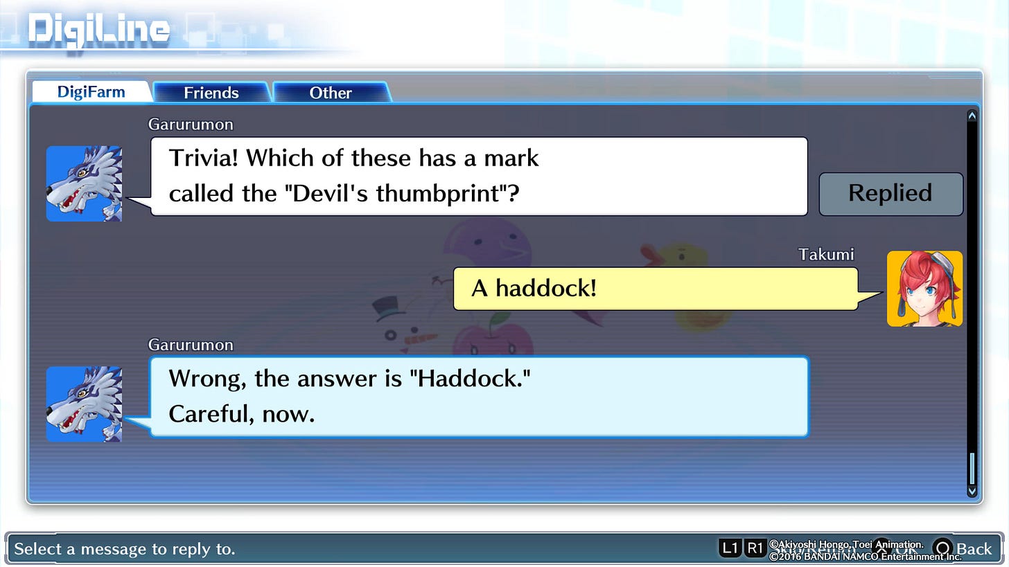 In Digimon Cyber Sleuth there are many localisation errors, such as this one where the wrong answers are marked as correct in a quiz