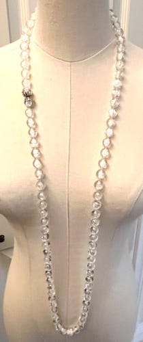 VTG 46" Clear Pools of Light NECKLACE BUBBLE BEAD SILVER TONE FILIGRE CAP LUCITE - Picture 1 of 7