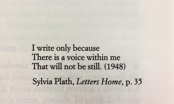 This may contain: an open book with the words, i write only because there is a voice within me that will not be still